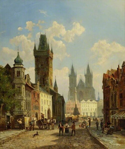 Market Place, Prague, 1869, Pieter Cornelis Dommersen