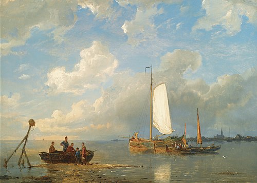 Shipping in a Dutch Estuary at Low Tide, 1868, Pieter Cornelis Dommersen