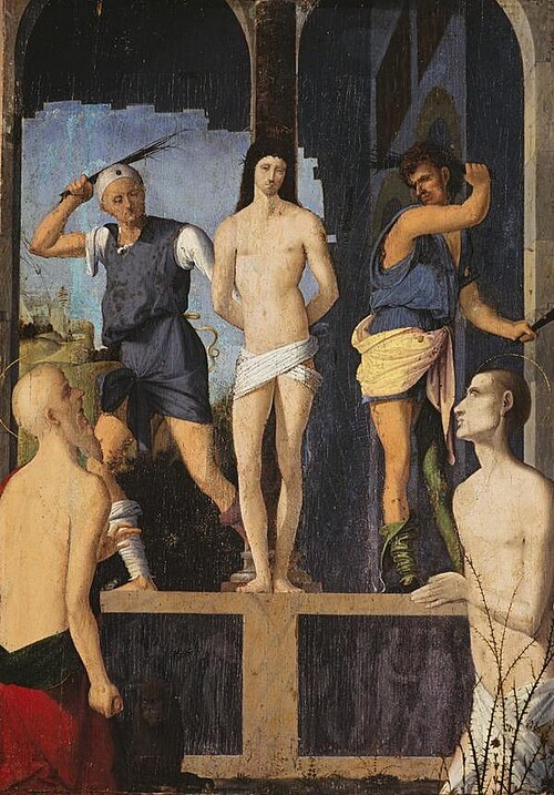 The Scourging of Christ with Saints Jerome and Benedict, , Francesco Marmitta