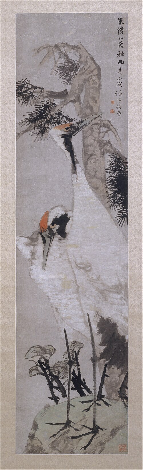 Cranes, Pine Tree, and Lichen, 1870, Ren Yi