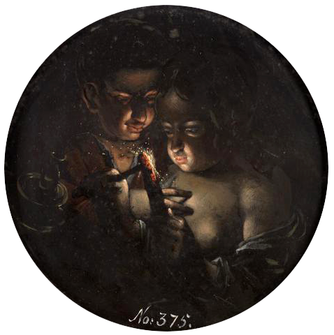 Boy and girl, lighting a candle, 1605, Dirk de Quade van Ravesteyn