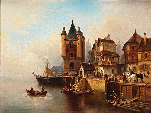 Reges Treiben am Flussufer, 1864, Wilhelm Alexander Meyerheim