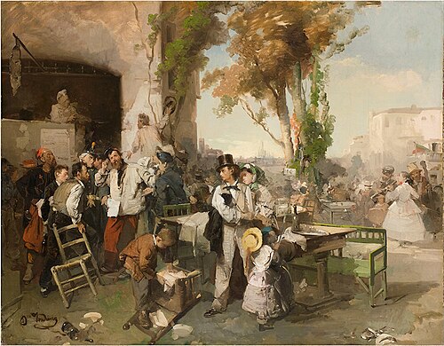 The arrival of the bulletin of Villafranca, 1861, Domenico Induno