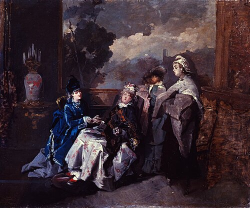 Visit of the new mother, 1875, Domenico Induno
