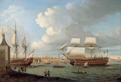 Foudroyant and Pégase entering Portsmouth Harbour, 1782, 1782, Dominique Serres