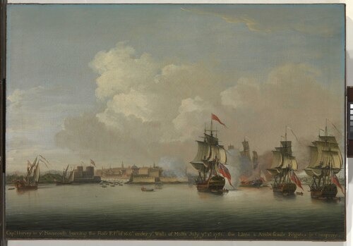 HMS Monmouth burning the French frigate Rose, 1 July 1758, 1769, Dominique Serres