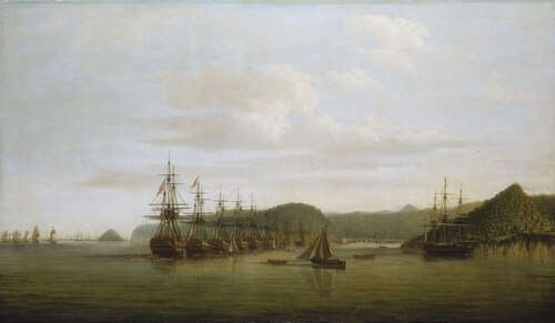 Barrington's action at St Lucia: the squadron at anchor off the Cul de Sac after the action, 16 Dece, 1780, Dominique Serres