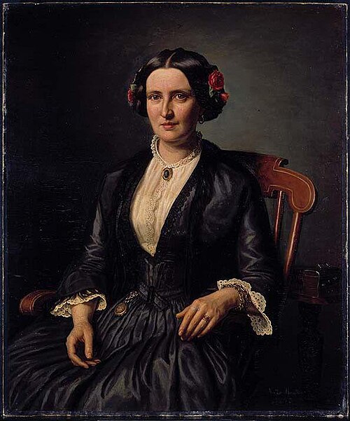 Sittende dame med roser i håret, 1853, Aasta Hansteen