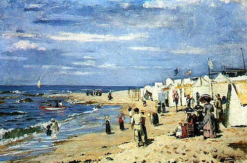 Beach of baths, Póvoa de Varzim, 1884, João Marques de Oliveira