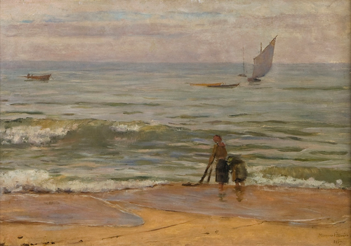 Praia com figuras e barcos, 1887, João Marques de Oliveira