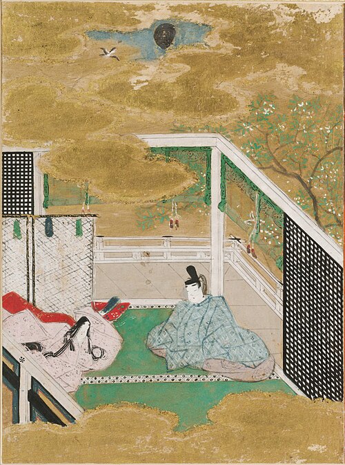 Falling Flowers (Hanachirusato), Illustration to Chapter 11 of the Tale of Genji (Genji monogatari), , Tosa Mitsunobu
