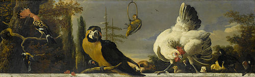 Birds on a balustrade, 1680, Melchior de Hondecoeter