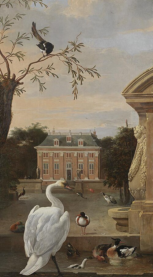 Vogelpark mit Ansicht des Landsitzes Driemond, 1675, Melchior d'Hondecoeter