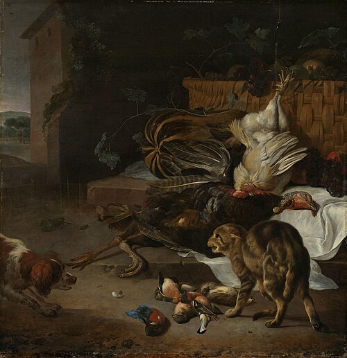 Still life with fowl and fruits, 1674, Melchior d'Hondecoeter