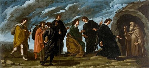 Encuentro de San Bruno y sus seis compañeros con el ermitaño, 1779, Manuel Bayeu