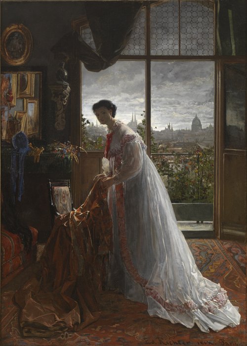 Lady Standing before an Open Window, 1862, Édouard Frederic Wilhelm Richter