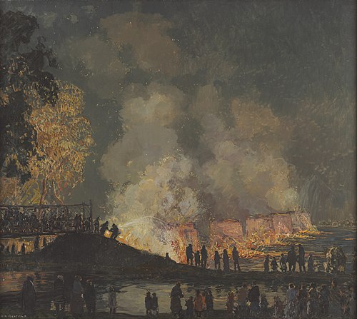 The Burning of Center Bridge, 1923, Edward Redfield