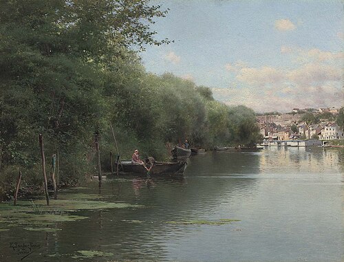 Fishing on the Bank of the Oise, Pontoise, , Emilio Sánchez Perrier