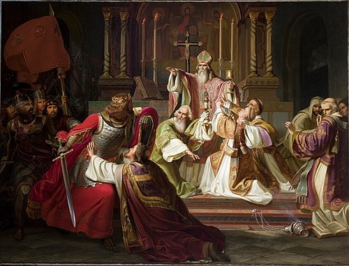 Bishop Stanisław Szczepanowski Putting a Curse on King Bolesław Śmiały, 1840, Julian Knorr
