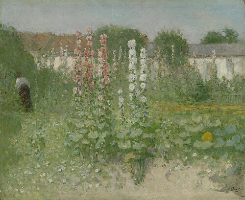 Garden with Hollyhocks, , Ernest Quost