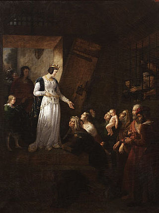 Blanche de Castille, mère de Saint-Louis et régente de France, délivrant les prisonniers enfermés da, 1818, Eugénie Servières