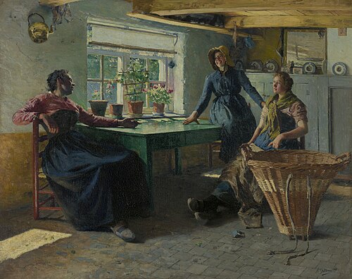 Interieur met vissersvrouwen, 1801, Aloïs Boudry