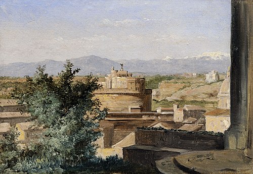 Vue du château Saint-Ange à Rome depuis la colline du Janicule, 1823, Raymond Quinsac Monvoisin