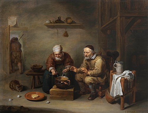 Old couple in a rustic interior, 1660, Willem van Herp