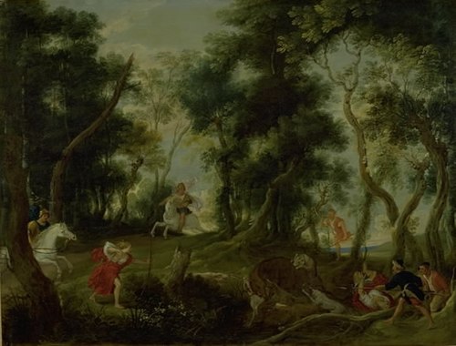 Landscape with Atalanta and Meleager Hunting the Calydonian Boar, 1647, Willem van Herp