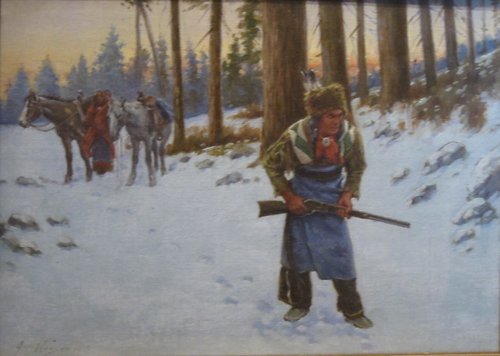 Plains Indian Hunting in Winter Landscape, 1909, John Hauser