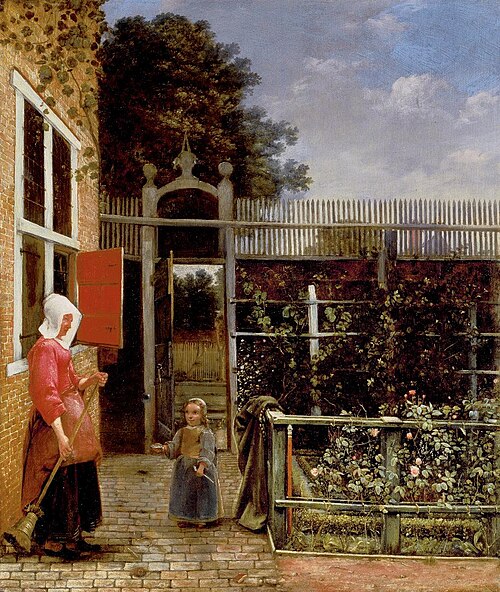 Gartenhof mit Frau und Kind, 1660, Hendrick van der Burch