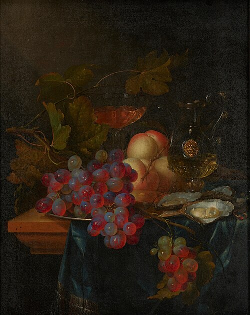Still Life with Ewer, Grapes, and Peaches, 1650, Pieter de Ring