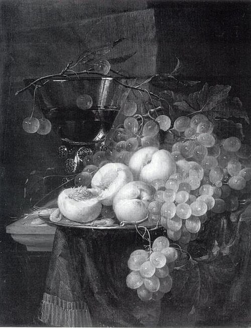 Still Life with Fruit and a Cherry Branch over a Berkemeyer Glass, 1658, Pieter de Ring