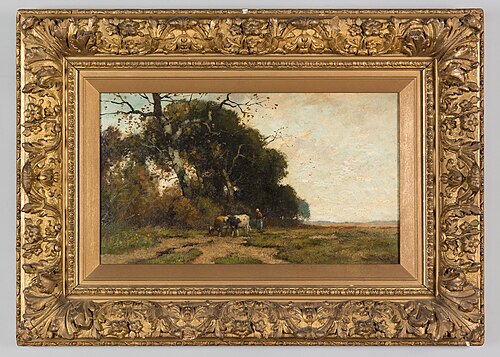 Landschap met boerin en koeien, 1882, Théophile de Bock