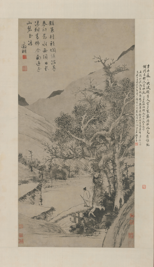 文徵明溪桥策杖图轴, , Wen Zhengming
