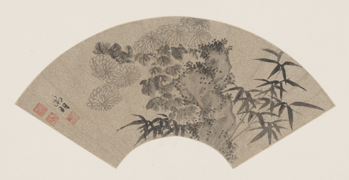 文徵明菊石扇, , Wen Zhengming