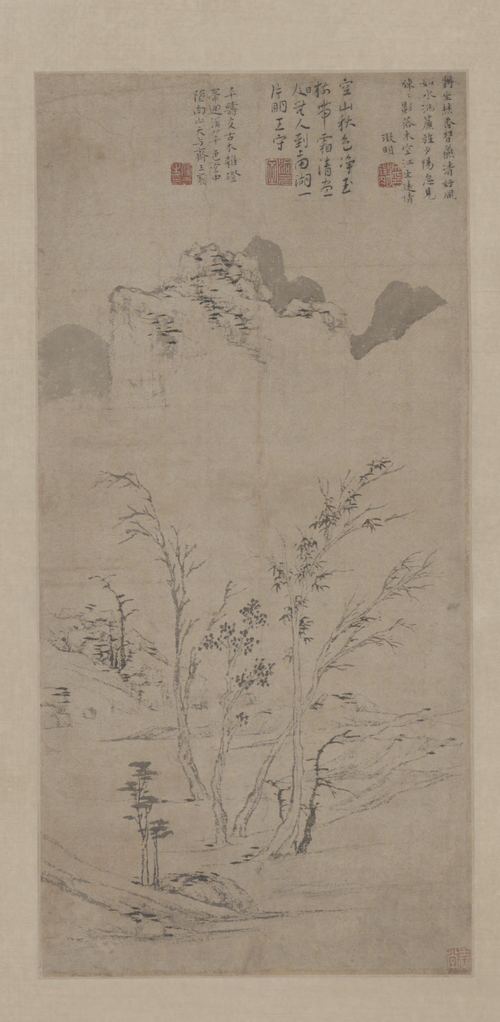 文徵明落木空江轴, , Wen Zhengming