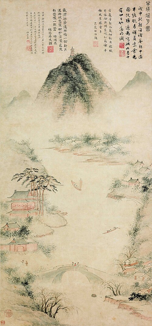 明 文征明 半塘烟月图轴, 1548, Wen Zhengming