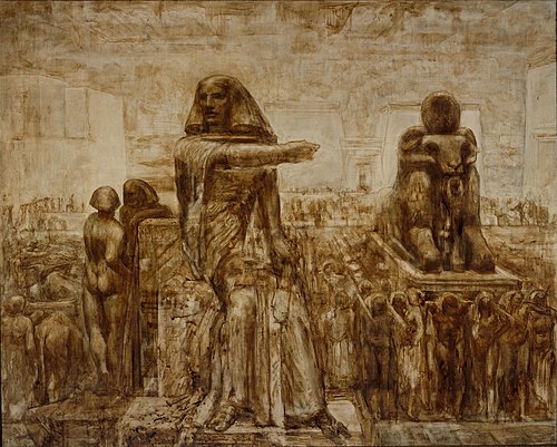 De bouw van een Egyptische tempel, 1908, Willem Adriaan van Konijnenbur