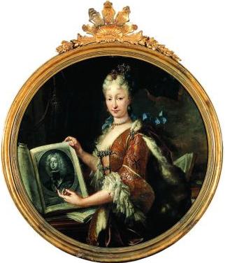 Portrait of Elisabeth Farnese (1692-1766) with a picture of her husband, 1714, Miguel Jacinto Meléndez