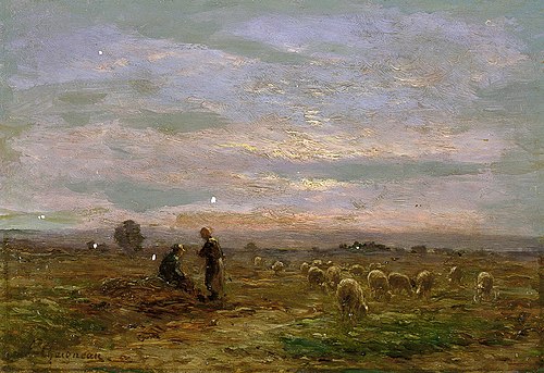 Moutons paissant dans la lumière du soir, 1850, Ferdinand Chaigneau
