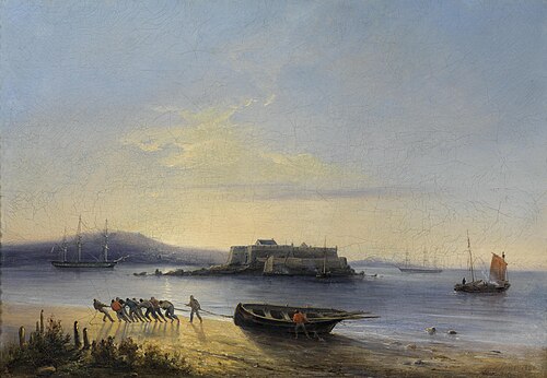 Arrivée du bateau sur la plage, 1830, Ferdinand Perrot