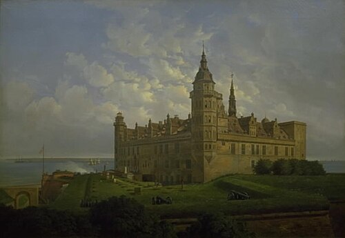 Kronborg set fra nordbastionen, 1848, Ferdinand Richardt
