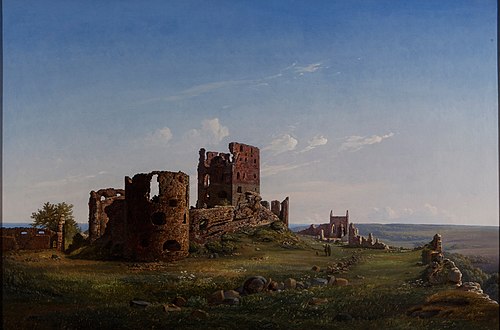 View of the ruined castle of Hammershus, 1849, Ferdinand Richardt