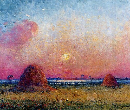Meules de foin au coucher du soleil, , Ferdinand du Puigaudeau