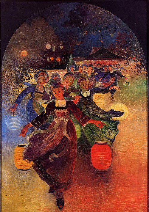 Filles bretonnes avec des lampions, , Ferdinand du Puigaudeau