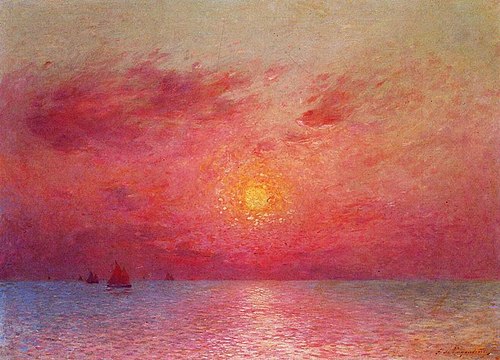 Bateaux à voile en mer, soir, , Ferdinand du Puigaudeau