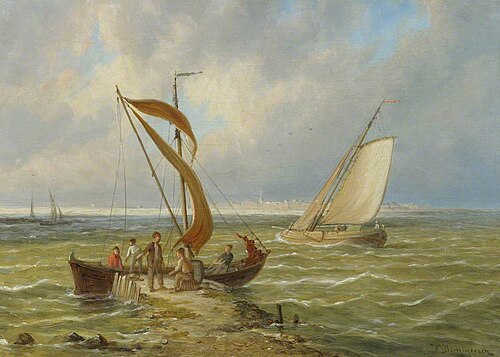 Fisherman and Boats in an Estuary, , William Raymond Dommersen