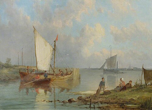 Fisherman and Boats in an Estuary, , William Raymond Dommersen