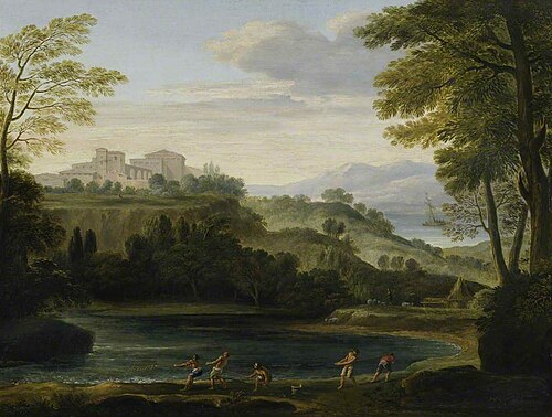 An Italian River Landscape with Fishermen, , Filippo Lauri
